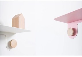 Raft de perete din oțel și detalii din lemn de stejar, cu 2 cârlige Gazzda Hook, lungime 60 cm, alb