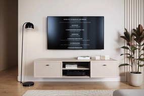 Comodă TV suspendată Lorini 150 cm cu sertare - culoare cașmir / mânere negre tip T-bar