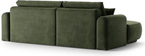 Coltar extensibil stanga 5 locuri, modular, cu lada depozitare, Ella, Micadoni Home, 271x174x94 cm, catifea, verde