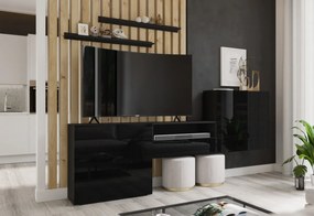 Expedo Set living ELPASO 52 + LED iluminat, negru/negru lucios