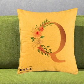 Cadou Personalizat - Perna Personalizata Monograma Rose Gold Litera Q, 40x40 cm, Galben, Husa Detasabila, Perna Inclusa, BEKZ®