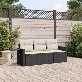 vidaXL Set mobilier de grădină cu perne, 3 piese, negru, poliratan