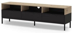 Masă TV neagră/în culoare naturală cu aspect de lemn de stejar 180x55 cm Marion – Marckeric