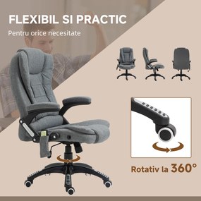Scaun birou cu masaj, Sase Zone de Masaj Gri, pivotant 360°,Sarcina120 kg,Vinsetto | Aosom Romania