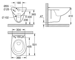 Vas wc suspendat rimless Grohe Bau Ceramic