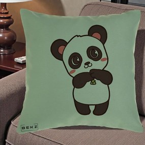 Perna Personalizata Panda Kawaii cu Bambus, 40x40 cm, Verde, Husa Detasabila, Perna Inclusa, BEKZ®