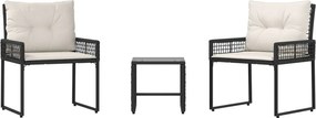 vidaXL Set de Mobilier pentru Exterior cu pernă 3 pcs Negru și Alb
