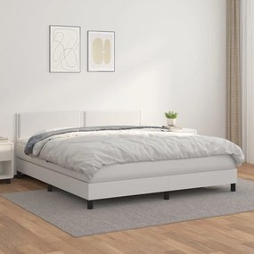 3141072 vidaXL Pat box spring cu saltea, alb, 160x200 cm, piele ecologică