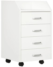 Vinsetto Dulap Birou din Lemn cu 4 Sertare, Fiset Birou cu Roti si Margini Inaltate, 40x36x65cm, Alb