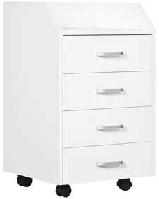 Vinsetto Dulap Birou din Lemn cu 4 Sertare, Fiset Birou cu Roti si Margini Inaltate, 40x36x65cm, Alb