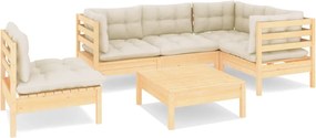 vidaXL Set mobilier grădină cu perne crem, 6 piese, lemn de pin