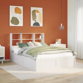 vidaXL Cadru de pat fără saltea, alb, 120x190 cm, lemn masiv pin