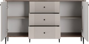 Comodă cu sertare pe picioare Vesper 160 cm - cașmir / nuc / picioare negre