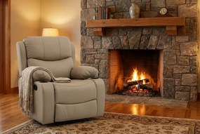 Fotoliu Masaj, Incalzire, rabatabil, sezut cu arcuri metalice, suport picioare extensibil, piele PU, Maro deschis