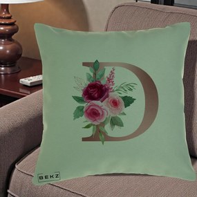 Cadou Personalizat - Perna Personalizata Monograma Rose Gold Litera D, 40x40 cm, Verde, Husa Detasabila, Perna Inclusa, BEKZ®