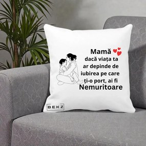 Cadou pentru Mama - Perna Personalizata Mama Nemuritoare Kawaii, 40x40 cm, Alba Mata, Husa Detasabila, Perna Inclusa, BEKZ®