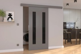 Usa glisanta Hers, ADRK Furniture (Latime: 76 cm, Culoare: Sonoma /Negru Lacobel)