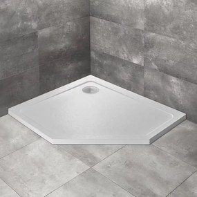 Cadita dus pentagonala Radaway Doros PT E Stone 100x80 cm acril alb stanga