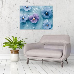 Tablou pe sticlă - Violete în apă (70x50 cm)