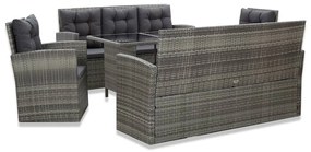 vidaXL Set mobilier de exterior cu perne, 5 piese, gri, poliratan