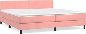 vidaXL Pat box spring cu saltea, roz, 200x200 cm, catifea