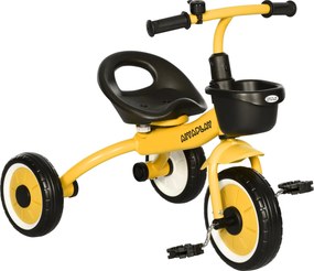 AIYAPLAY Tricicletă pentru Copii 2-5 Ani cu Scaun Reglabil și Coș Galben | Aosom Romania