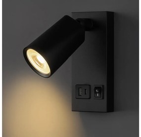 Spot LED de perete cu USB LED/5W/230V negru