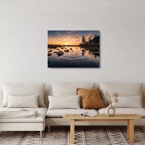 Tablou pe sticlă - Apus de soare la lac (70x50 cm)