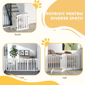 PawHut Separator Pliabil pentru Câini cu 3 Panouri și 2 Suporturi, din Lemn Alb, 155x30x61 cm | Aosom Romania
