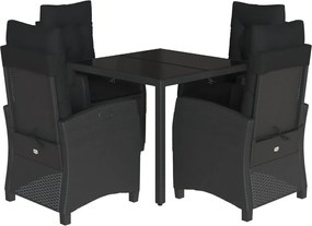 vidaXL Set mobilier de grădină cu perne, 5 piese, negru, poliratan