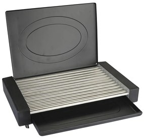 Gratar electric cu capac Rosberg R51015M, 1800W, 35x22 cm, 12 nervuri tubulare, Tava pentru grasime, Negru