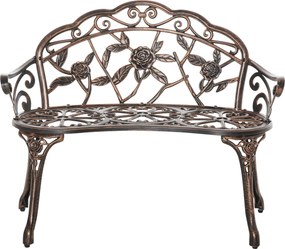 Outsunny Bancă de grădină 2 locuri din metal, bancă în stil retro, bancă de parc cu model floral 100 x 54 x 78 cm, Bronz | Aosom Romania