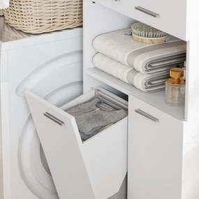 HOMCOM Dulap de baie înalt de 174 cm cu coș de rufe basculant și uși Soft-Close, Alb | Aosom Romania