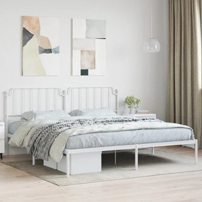 373942 vidaXL Cadru de pat metalic cu tăblie, alb, 193x203 cm