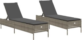 vidaXL Șezlonguri de plajă cu perne, 2 buc., gri deschis, poliratan