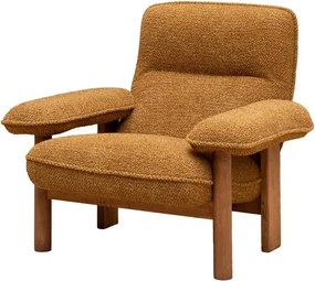 Fotoliu din stofa boucle si cadru din lemn masiv, design retro, 82,5×96×86,5 cm, „Biskit"