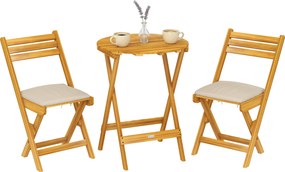 Outsunny Set mobilier balcon 3 piese lemn FSC pliabil set mobilier grădină cu masă rotundă 2 scaune perne șezut respirabile șezut lamelar | Aosom Romania