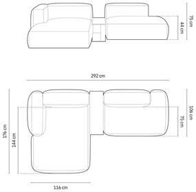 Colțar modular negru (cu colț pe partea stângă ) Martina – Micadoni Home