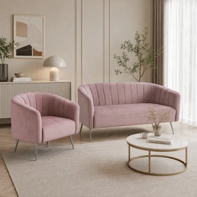 Canapea de design cu 2 locuri, ţesătură Velvet roz/crom-argintiu, BAGY
