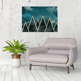 Tablou pe sticlă - Lună plină deasupra munțiilor aurii (70x50 cm)