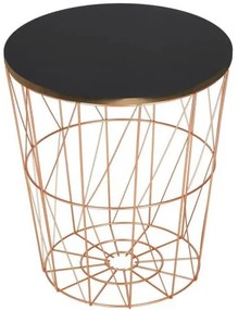 Masa rotunda cu cos depozitare, MDF, baza metalica, cupru si negru, 26.5/35x40 cm, Rino, Springos