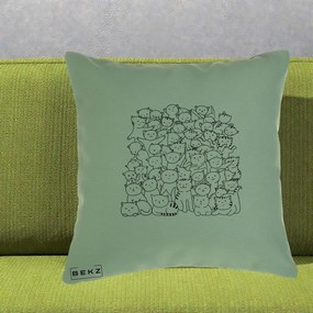 Perna Personalizata Many Cats Pattern Alb-Negru, 40x40 cm, Verde, Husa Detasabila, Perna Inclusa, BEKZ®