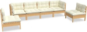 vidaXL Set mobilier grădină cu perne crem, 6 piese, lemn masiv de pin