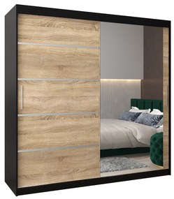 Dulap de haine 200 cm cu oglindă Verika 2 200 (negru + stejar sonoma). 1064228