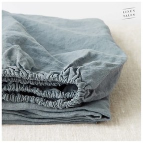 Cearceaf albastru/gri din in cu elastic 160x200 cm Blue Fog – Linen Tales