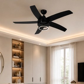 Ventilator de tavan negru 132cm incl. LED cu telecomandă - Cool Anello