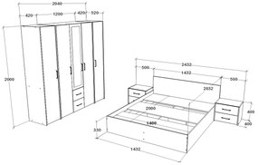 Set haaus V10, Pat 200 x 140 cm, Stejar Alb/Antracit