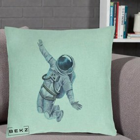 Perna Decorativa Astronaut Acuarela Zbor, 40x40 cm, Verde Menta, Husa Detasabila, Perna Inclusa, BEKZ®