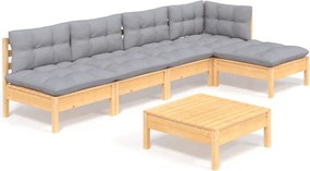 vidaXL Set mobilier grădină cu perne gri, 6 piese, lemn de pin