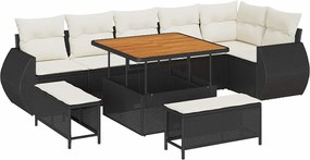 vidaXL Set de canapele pentru grădină 9 pcs Negru poliratan